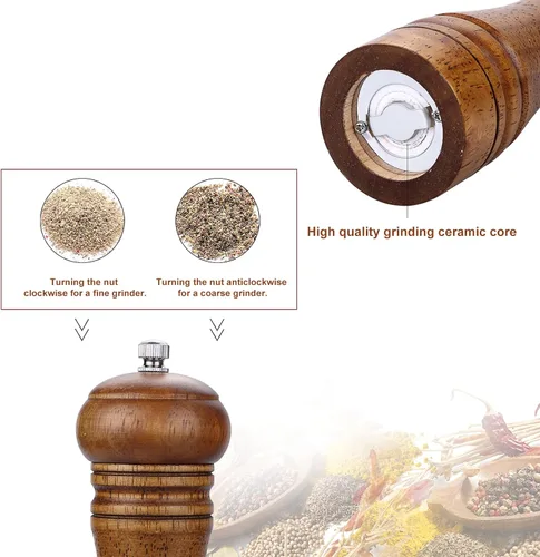 Miniatura 3 de Gulex® Molinillo de pimienta de madera, grosor ajustable, molinillo de pimienta de madera de 8 pulgadas, mecanismo de molienda de cerámica, molino