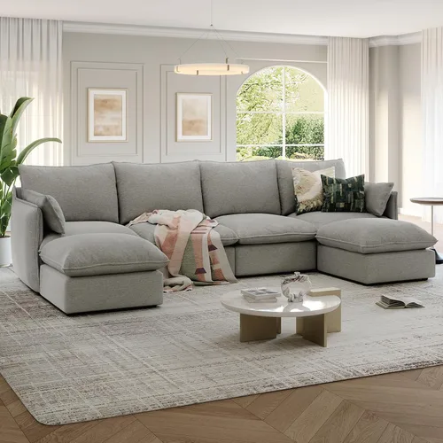 Miniatura 18 de Cloud - Sofá modular modular con relleno de plumón, sofá biplaza con respaldo alto y otomana, moderno sofá modular con funda extraíble, gris oscuro