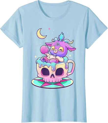 Miniatura 22 de Kawaii Pastel Goth Cute espeluznante Pentáculo Baphomet - Camiseta de cabra, Negro