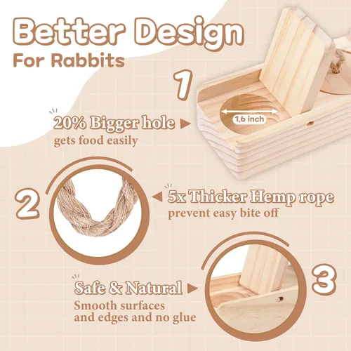 Miniatura 6 de SoulThink® Juguetes de madera interactivos para mascotas de conejo - Juguetes masticables para conejos para roer y oler, adecuados para cobayas
