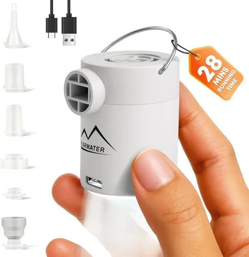 Miniatura 10 de MKARMATER - Bomba de aire portátil ultra pequeña de 1.69 onzas para flotadores de piscina y colchón de aire, inflador y desinflador inalámbrico