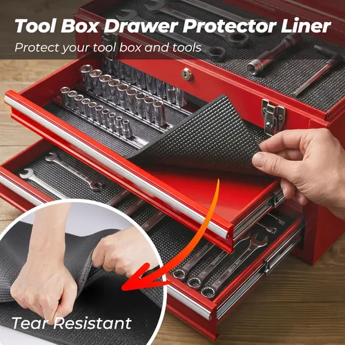 Miniatura 2 de PABUSIOR Foam Toolbox Shelf Liner: 5MM Thick Non-Slip Tool Box Liners for Drawer - Heavy Duty Cabinet Protector Mats for Kitchen Shelves Black 10" W