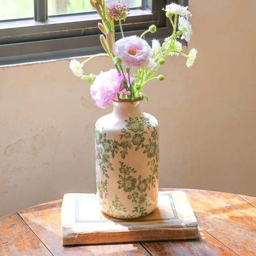 Miniatura 4 de Jarrón de cerámica de 8" con esmaltado agrietado retro Ronasip, jarrones verdes rústicos, jarrones decorativos, decoración rústica de granja, jarrón