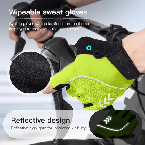 Miniatura 4 de Santic Guantes de ciclismo para adultos, guantes de ciclismo de medio dedo con almohadilla antideslizante que absorbe los golpes, guantes