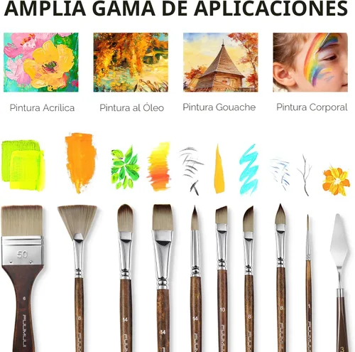 Miniatura 8 de Juego de 25 pinceles de pintura, Fuumuui Pinceles de pintura acrílica, Serie profesional de artistas con plano ancho, filbert, abanico, daga, lengua