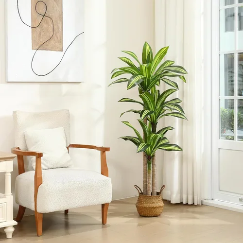 Miniatura 2 de Ferrgoal Plantas artificiales, árbol de Dracaena de 4 pies, plantas de imitación para interiores y exteriores, árbol falso con cesta tejida