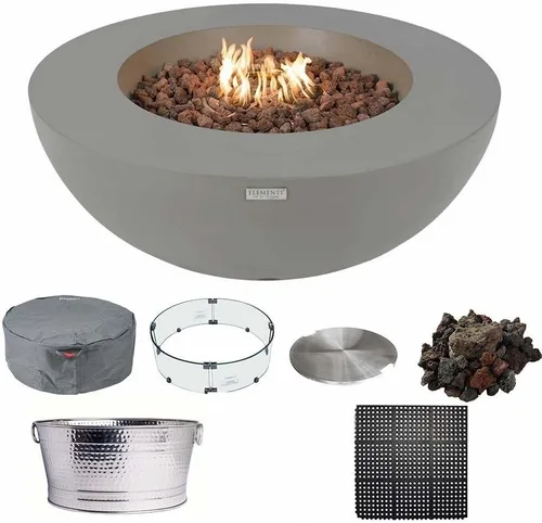 Miniatura 12 de Elementi Lunar Bowl Paquete de Fogón - Juego de Fogata para Exteriores Incluye Fogata de Concreto a Propano de 42", Pantalla Cortavientos de Vidrio