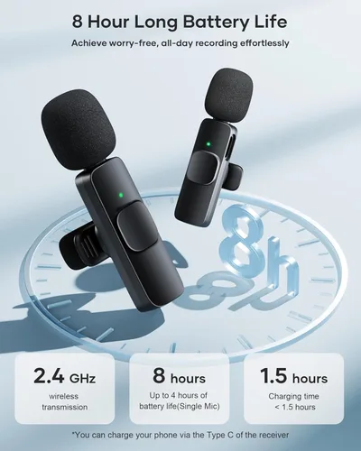 Miniatura 2 de Mini micrófono de solapa inalámbrico para iPhone, iPad, teléfono Android, PC, portátil, mini micrófono Plug-Play con reducción de ruido, micrófono