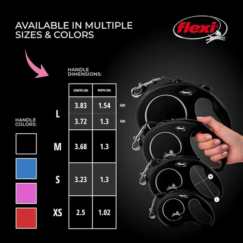 Miniatura 5 de FLEXI Correa Retráctil New Classic de Cable para Perros Pequeños de hasta 26 lbs. – 16 pies, Negro Correa para Mascotas Sin Enredos con Freno