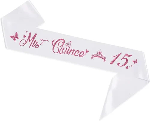 Mis Quince 15 - Faja de quinceañera, decoraciones de fiesta de cumpleaños de 15 años, regalos de cumpleaños de 15 años, banda de feliz cumpleaños