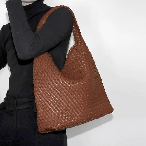 Miniatura 7 de Bolso de mano tejido a mano de cuero vegano para mujer, bolso de hombro con asa superior, bolsa de axilas con monedero