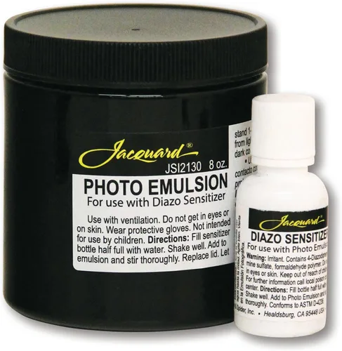 Jacquard Emulsión fotográfica y sensibilizador diazo 8oz - Emulsión sensible a la luz - Crea pantallas de seda con logotipos de letras o imágenes
