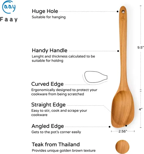 Miniatura 2 de Utensilios de madera de teca FAAY, cuchara y espátula saludables de madera de teca de alta resistencia a la humedad para utensilios de cocina