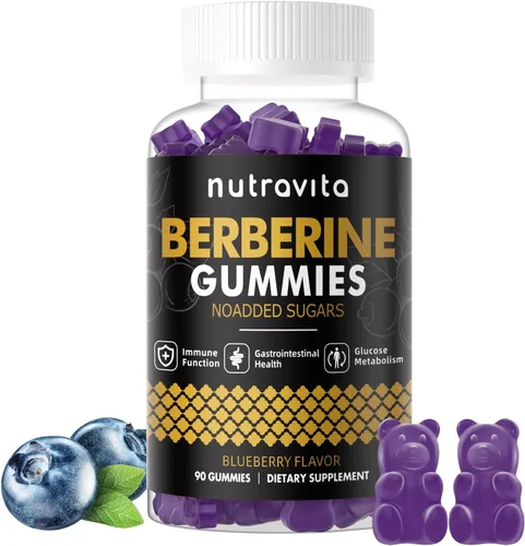 Nutravita Gomitas de berberina con canela de Ceilán, 1500 mg de berberina de alta potencia, suplemento para apoyo inmunológico y metabolismo,