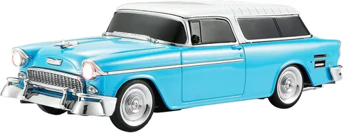 Miniatura 11 de Altavoz Bluetooth retro clásico modelo de automóvil con luz ambiental LED, emparejamiento estéreo TWS, ruedas móviles, sonido HD, altavoz Rojo