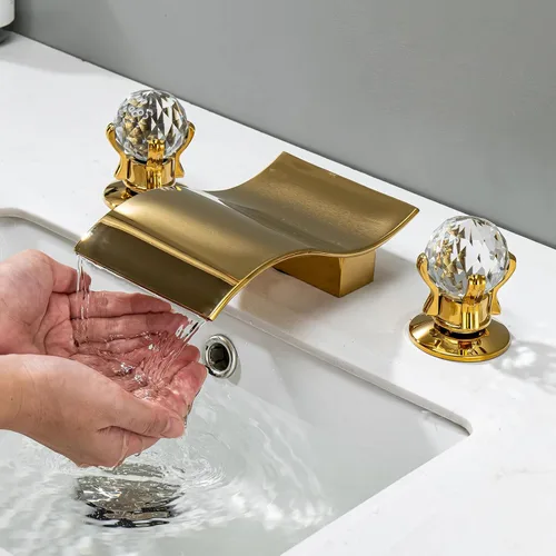 Miniatura 12 de Grifo de lavabo de baño generalizado con perilla de cristal, 3 agujeros, cascada, grifo de baño de 8 pulgadas, grifo mezclador de lavabo de montaje