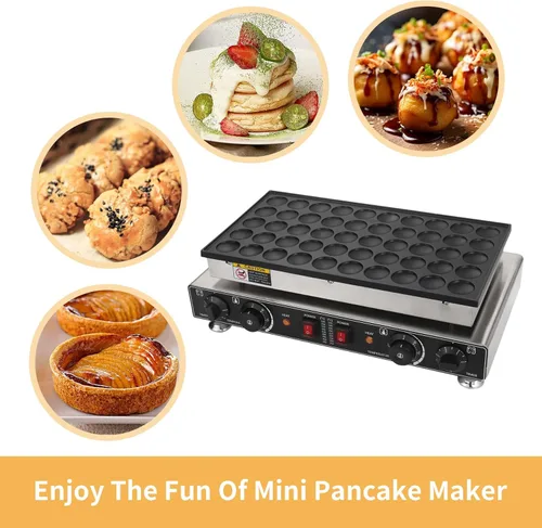 Miniatura 4 de Heuyrao Mini máquina para hacer panqueques, 50 piezas holandesa para panqueques, 110 V 1800 W comercial eléctrica antiadherente para el hogar