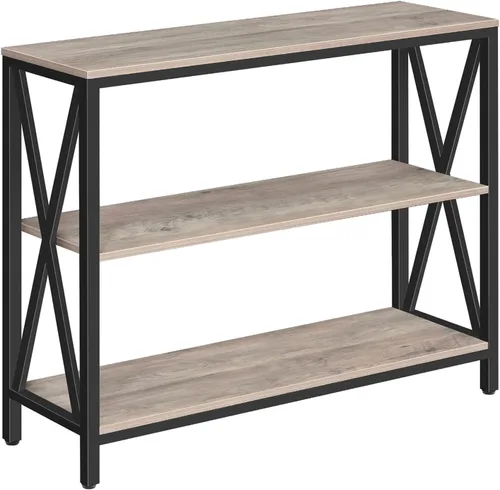 Miniatura 10 de MAHANCRIS Mesa de sofá de 31.5 pulgadas, mesa consola industrial, mesa de entrada de 3 niveles, mesa de sofá estrecha con estantes de Marrón rústico