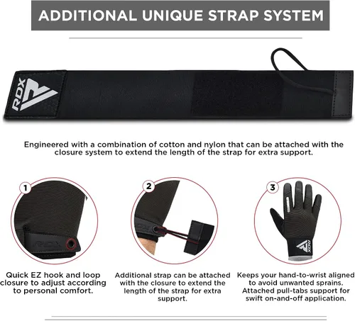 Miniatura 4 de Guantes de levantamiento de peso RDX con soporte para muñecas - Pantalla táctil de dedo completo para gimnasio, transpirables, antideslizantes