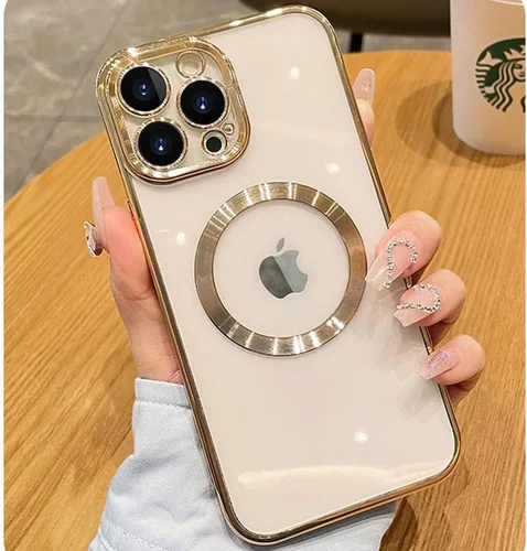 Miniatura 21 de Funda magnética transparente para iPhone 14 Pro con protector de lente de cámara, funda de protección completa compatible con MagSafe elegante funda