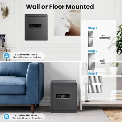 Miniatura 8 de Locksworth Caja de seguridad electrónica antirrobo de 2.0 pies cúbicos, con bolsa impermeable ignífuga para objetos de valor de dinero, caja