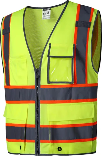 Miniatura 12 de SKSAFETY Chaleco de seguridad de nivel profesional con 10 bolsillos, chaleco de alta visibilidad clase 2 con cremallera, chaleco de alta visibilidad
