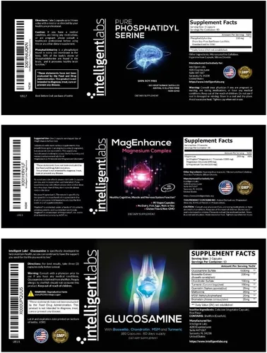 Miniatura 8 de Intelligent Labs Paquete 3 en 1 de complejo de magnesio MagEnhance (Magtein L-treonato, glicinato, taurato) + suplemento de fosfatidilserina sin