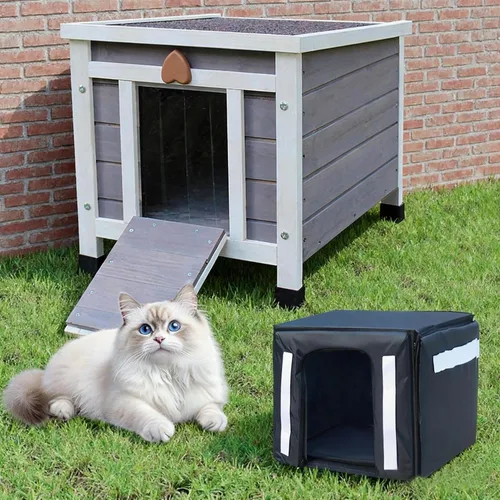 Rockever Casa para gatos al aire libre, casa aislada para gatos al aire libre con forro cálido para invierno, jaula de conejo, refugio exterior de