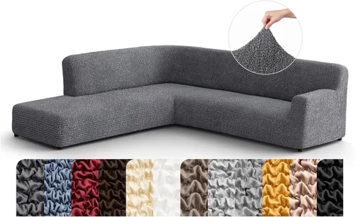 Miniatura 15 de PAULATO BY GA.I.CO. Funda de sofá modular, funda para sofá chaise longue en forma de L, fundas lavables para sofá esquinero, funda elástica de Gris
