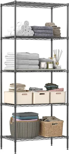 Miniatura 12 de BestOffice Estantes de almacenamiento de alambre de 5 niveles con ruedas 14x30x60 Cromo Estantes ajustables Estante de metal resistente