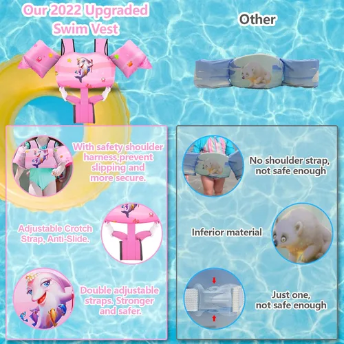 Miniatura 7 de Chriffer - Chaleco salvavidas para niños de 30 a 55 libras, flotadores con arnés de hombro con alas de brazo para niños y niñas de 2, 3, 4, 5, 6, 7