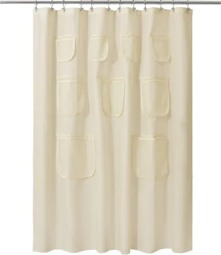 Miniatura 9 de Mrs Awesome Cortina de Ducha de Tela Gris o Forro con 9 Bolsillos de Malla, 72 x 72 pulgadas, Impermeable, Lavable y con Ojales Resistentes al