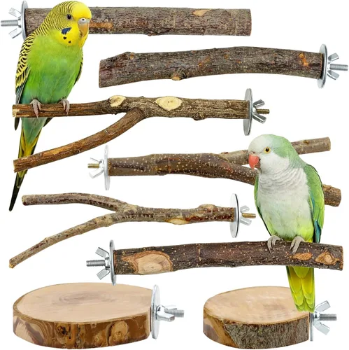 8 Piezas de Perchas de Aves Naturales de Madera para Jaula, Soporte y Plataforma de Perca para Loros, Accesorios para Jaula de Pájaros para