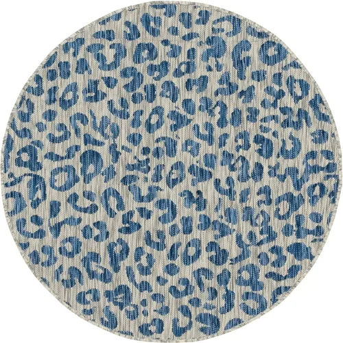 Miniatura 11 de Unique Loom Outdoor Safari Collection - Alfombra de área Leopard (4' 1" redonda, azul amarillo/azul)