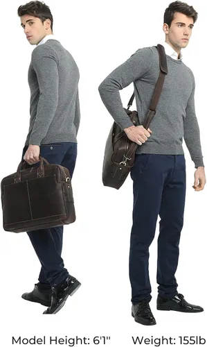 Miniatura 2 de Polare - Maletín de cuero para hombre, bolsa de mensajero de viaje de negocios de 15.6 pulgadas, cremallera metálica YKK
