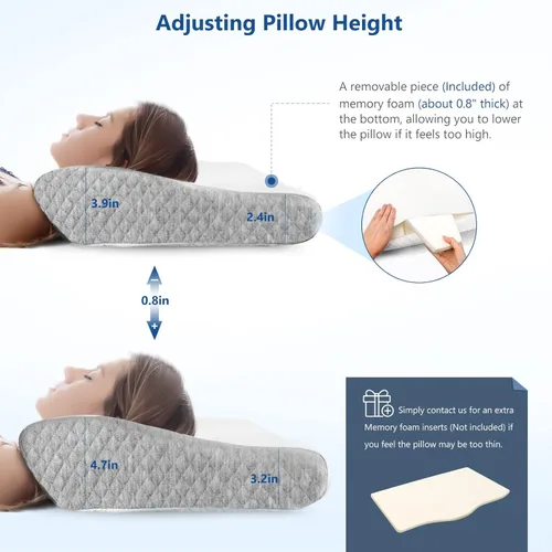 Miniatura 4 de ZAMAT Almohada de Espuma Viscoelástica de Contorno para Alivio del Dolor de Cuello, Almohada Cervical Ergonómica Ajustable para Dormir, Almohada Gris
