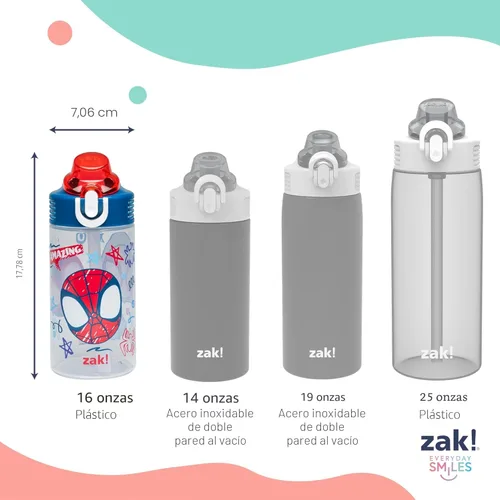 Miniatura 10 de Zak Designs Marvel Spider-Man Sage - Botella de agua para niños para la escuela o viajes, botella de agua de plástico duradero de 16 onzas