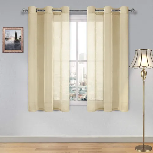 Miniatura 16 de DWCN Cortinas traslúcidas color verde frijol para sala de estar y dormitorio - Cortinas voile con aspecto de lino sintético con ojales en la parte