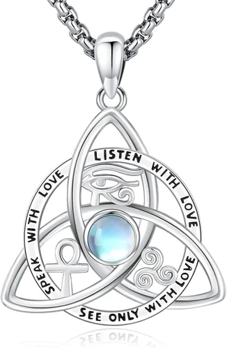 Miniatura 258 de Collar de pentagrama de plata de ley con triple luna, diosa celta, nudo celta, nudo de brujas, Ankh, sol y luna, Hécate, lilith, Santa Muerte