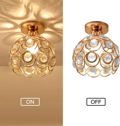 Miniatura 3 de Lámpara de techo de mini araña dorada, lámpara de techo de cristal, luces de pasillo de montaje semiempotrado, pequeñas cubiertas de lámpara