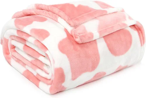 Manta ligera de forro polar suave rosa, manta pequeña y cálida para cama Manta vaquera-rosa