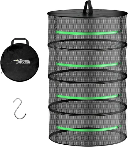 Miniatura 13 de iPower Red de secado plegable de malla para hierbas de 2 pies y 6 capas con cremalleras, anillo resistente para plantas hidropónicas, bolsa