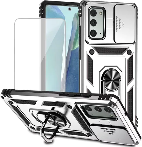Miniatura 10 de Funda para Galaxy Note 20 5G, Samsung Note 20 SM-N981U con protector de pantalla de vidrio templado y cubierta de cámara deslizante, anillo Negro