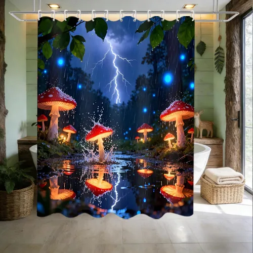 Miniatura 5 de Juego de 4 cortinas de ducha con diseño de hongos e iluminación