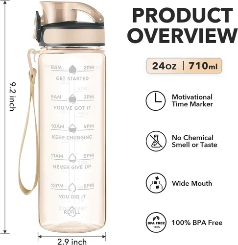 Miniatura 2 de Enerbone Botella de Agua, A Prueba de Fugas Sin BPA y Tóxicos, Botella de Agua Motivacional con Horarios para Beber y Pajita, Botella de Agua