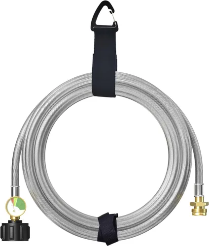 Miniatura 8 de NQN Manguera adaptadora de propano trenzada de acero inoxidable de 12 pies con calibre, adaptador de manguera de tanque de propano convertidor de 1