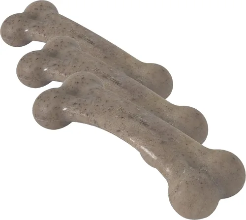 Miniatura 8 de Pet Qwerks Dinosaur BarkBone, hueso de perro de nailon para masticadores agresivos, juguete masticable para perros, sabor tocino, mediano 8.5