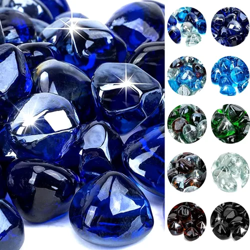 Miniatura 12 de onlyfire Diamantes de vidrio de fuego de 10 libras para hoguera de propano, piedras de vidrio mezclado de 1 pulgada para chimenea de gas y mesa