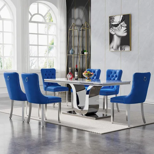 Miniatura 9 de SSLine Mesa de comedor moderna para mesa de cocina de mármol sintético de 6,70 pulgadas, mesa de comedor rectangular para muebles de cocina
