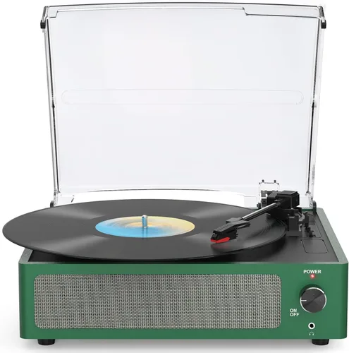 Tocadiscos de vinilo con altavoces, receptor inalámbrico de 3 velocidades, fonógrafo LP de transmisión por correa, auriculares AUX RCA, parada Verde